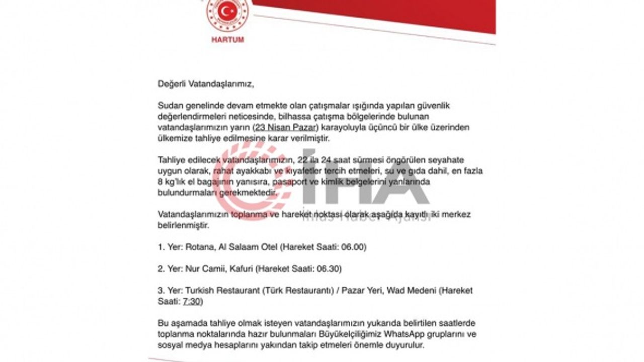 Sudan'daki Türk vatandaşları tahliye ediliyor
