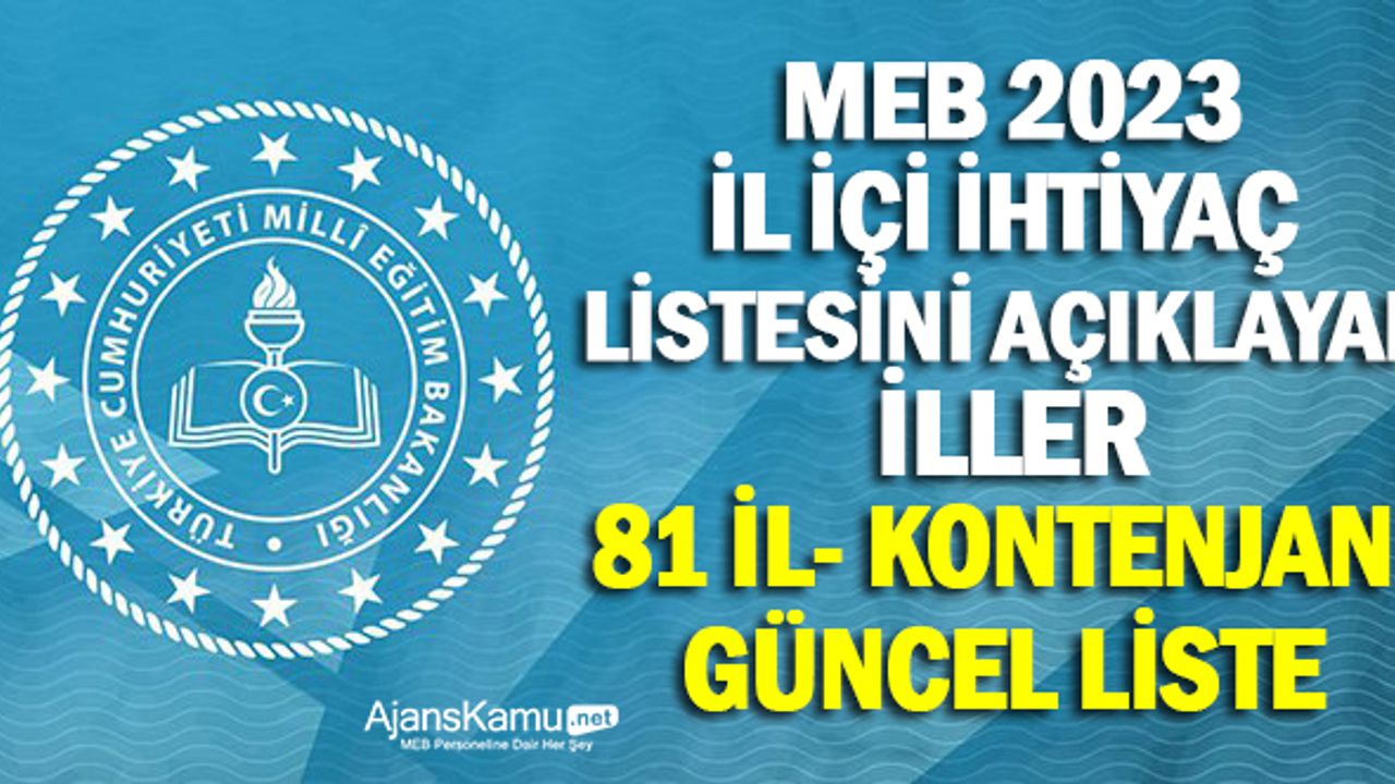 MEB Öğretmen İl İçi 2023 İhtiyaç Listelerini (Kontenjan) Yayınlayan İller (81 İl)