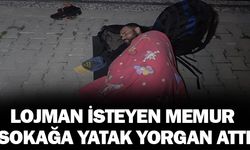 Lojman isteyen memur, sokağa yatak yorgan attı